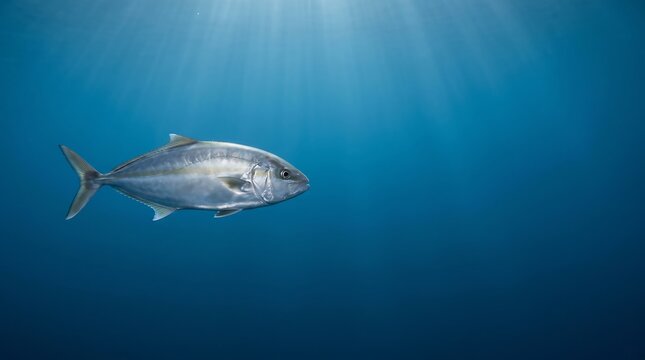 Japanese striped jack swimming in blue ocean water