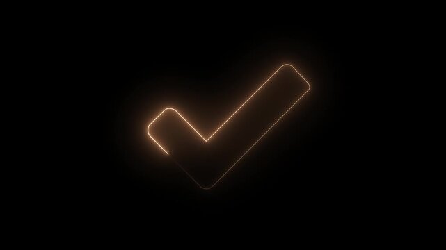 Glowing neon line Tick mark or confirm icon animation. approved, select tick, success , approved, yes icon signs animation.4K video.