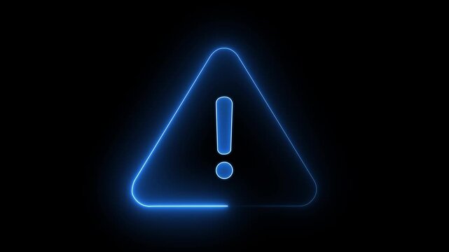 Neon line Risk caution message icon animation. Danger error icon. Warning Sign Background 4K Looping Animation.on a black backgraund.