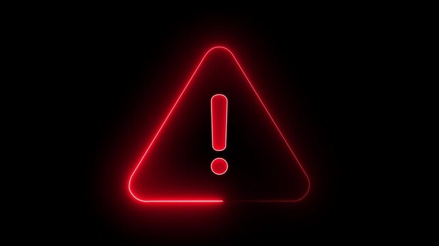 Neon line Risk caution message icon animation. Danger error icon. Warning Sign Background 4K Looping Animation.on a black backgraund.
