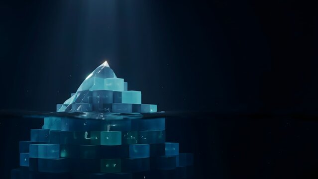 Data iceberg showing hidden layers underwater &ndash; Suitable for big data, hidden insights, or analytics.