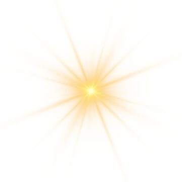 Yellow sun sparkle PNG with golden light, flash radiant sun rays, and glowing lens flash. Glow bright light star, explosion yellow sunlight, vector illustration