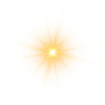 Yellow sun sparkle PNG with golden light, flash radiant sun rays, and glowing lens flash. Glow bright light star, explosion yellow sunlight, vector illustration