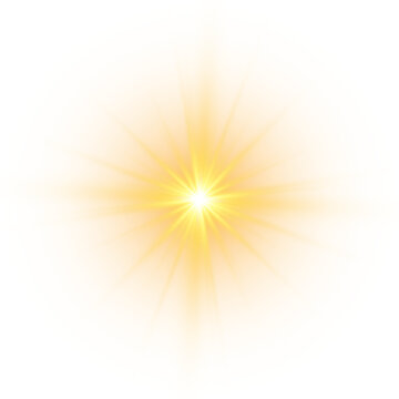 Yellow sun sparkle PNG with golden light, flash radiant sun rays, and glowing lens flash. Glow bright light star, explosion yellow sunlight, vector illustration