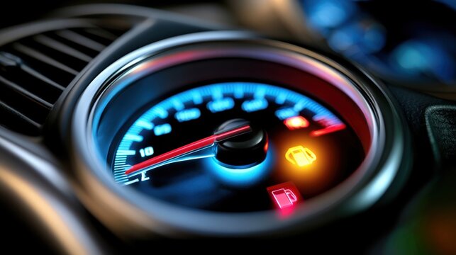 Vehicle dashboard glows with blue backlighting