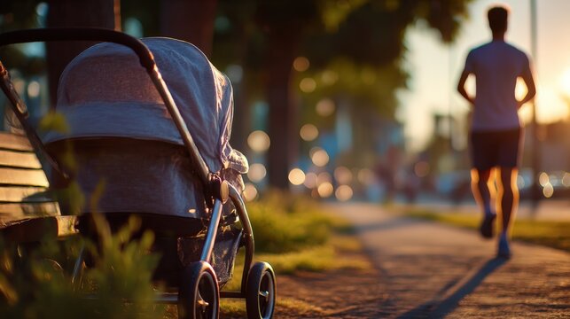 Soft sunlight bathes a quiet sidewalk scene