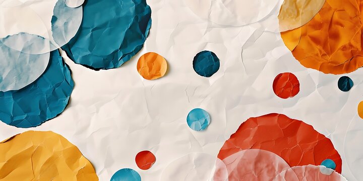Colorful crumpled paper circles on white background abstract handcrafted geometric collage texture