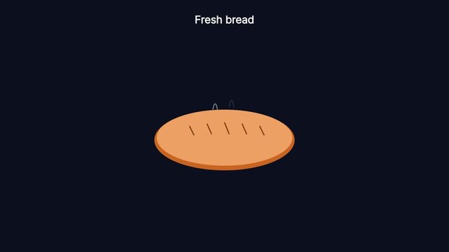 Fresh bread animation: minimalist loaf with steam rising for bakery and food marketing 4k