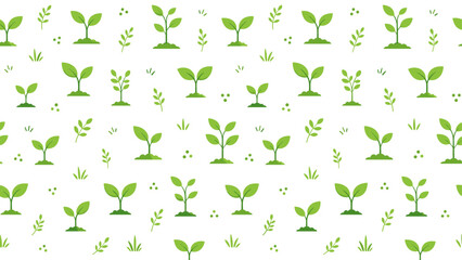 Fototapeta premium Green plant sprout pattern with repeated seedlings and small botanical growth marks, sprouts, plants, pattern, seedlings, green,