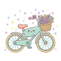 Fototapeta premium Mint green bicycle with a basket full of colorful flowers