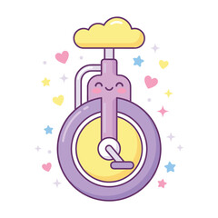 Cute purple unicycle with yellow cloud seat and stars © Dawnside Graphic