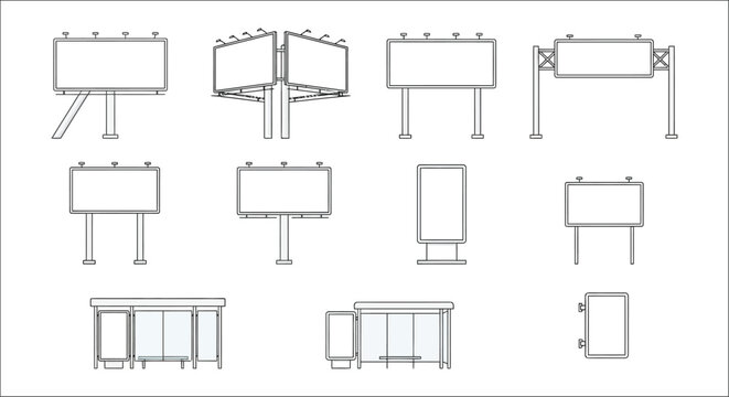 Billboard Structures Collection Black And White Line Drawing