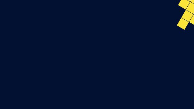 Minimalist yellow pixel blocks moving on dark blue background, abstract digital motion animation 4k