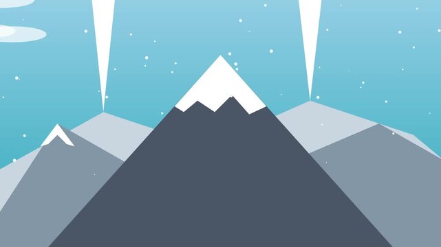 Minimalist winter mountain landscape with falling snow animation for seasonal backgrounds 4k