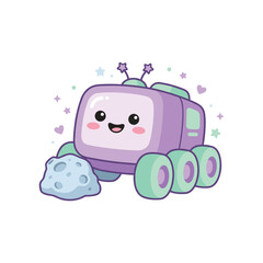 Smiling space rover exploring a moon rock in space © Dawnside Graphic
