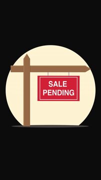 Vertical Sale Pending Real Estate Sign Hanging on Wooden Post Flat Illustration