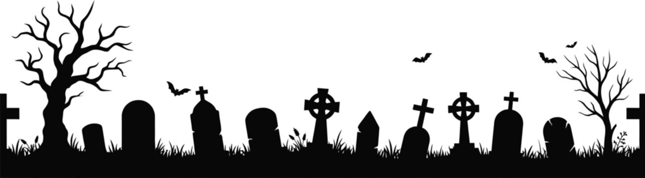 Spooky Halloween Graveyard Silhouette Banner