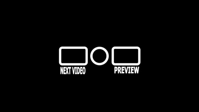 Minimalist black and white video end screen template with placeholders for next video, preview, and circular channel subscribe profile button.