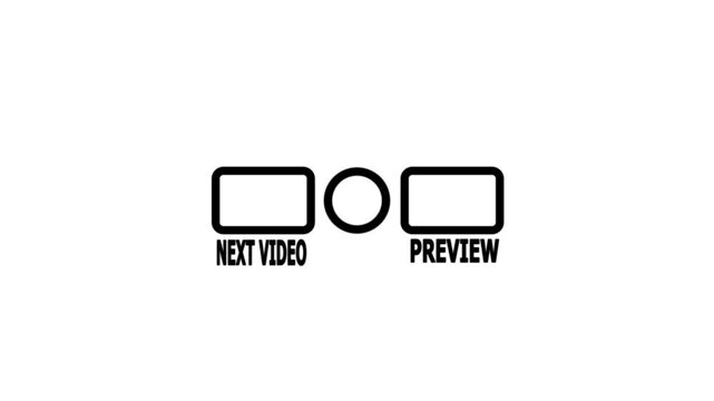 Minimalist black and white video end screen template with placeholders for next video, preview, and circular channel subscribe profile button.