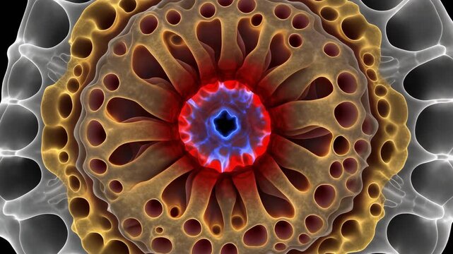 Haversian Osteon Cross Section Showing Capillary Oxygen Diffusion Beneath Transparent Bone Layers for Medical Education