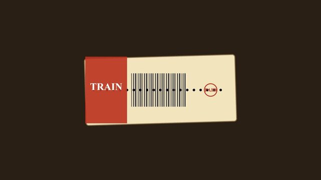 Vintage train ticket animation with barcode and paid stamp 4k travel railway