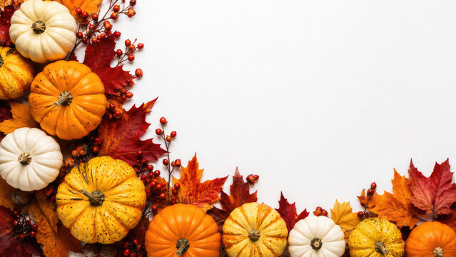 Festive autumn pumpkin and fall foliage border