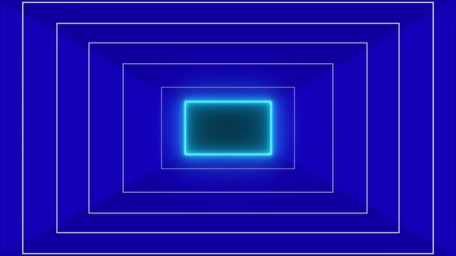 Abstract Blue and Cyan Neon Rectangle Tunnel Infinite Loop Animation