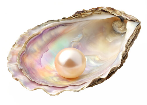 Open oyster shell with pearl isolated on transparent background high detail studio shot
