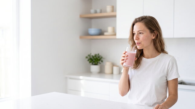 Woman Enjoying a Collagen Beauty Smoothie for Healthy Skin