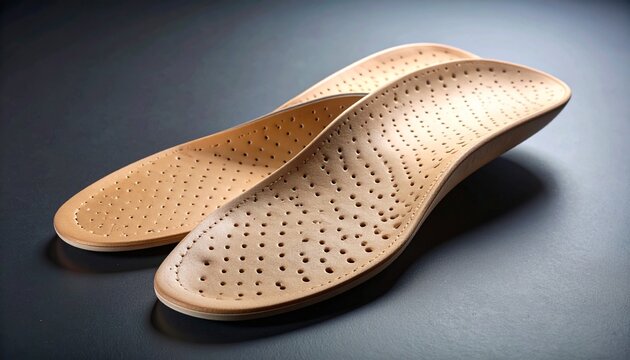 Ergonomic shoe insole with perforated design, symbolizing comfort, breathability, and cushioning visualization.