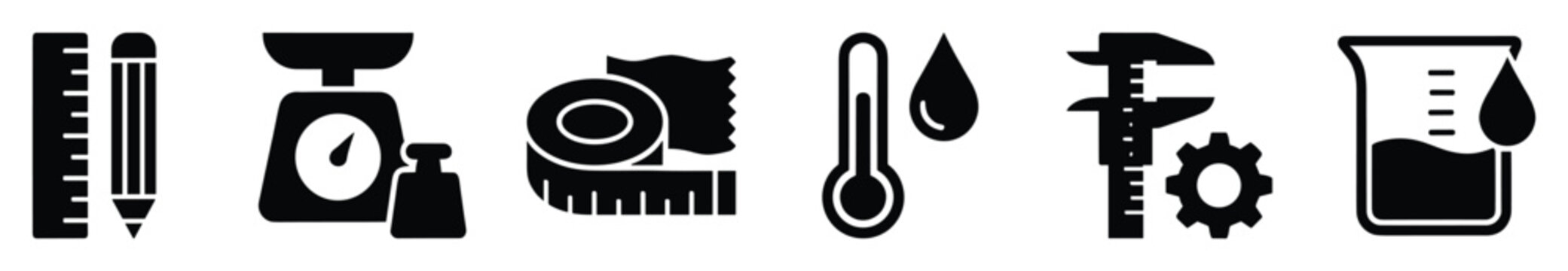 Set of measurement tools icons representing various scientific instruments for precision, accuracy, and calibration in engineering and educational applications.