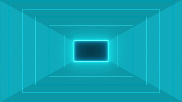 Abstract Cyan Neon Rectangle Tunnel Infinite Loop Animation