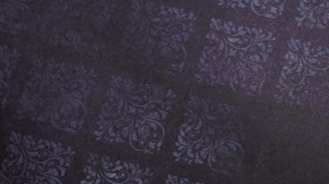 Slow Rotating View of Vintage Dark Purple Damask Pattern Surface
