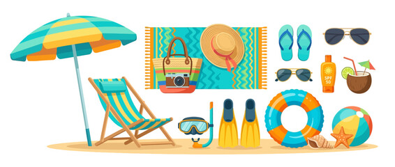 Summer Beach Vacation Accessories and Leisure Items Collection © gemas
