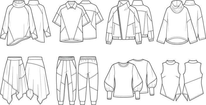 Fashion flat of clothing collection technical apparel