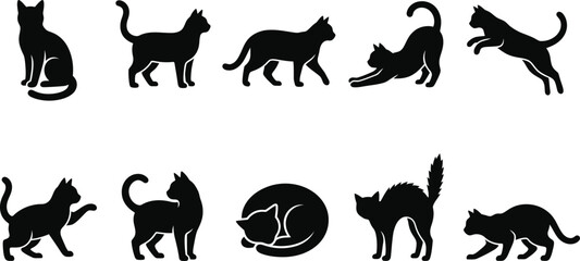 Fototapeta premium Halloween black cat silhouettes vector illustration with cat art