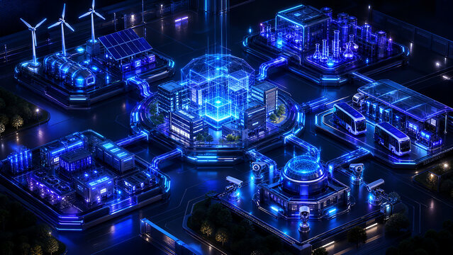 Futuristic Smart Campus Operations Hub at Night