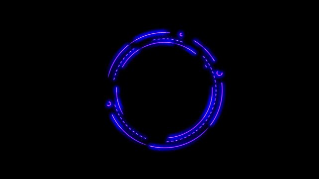 Blue circular loading indicator progressing through three stages on a black background video progress animation bar glow rotating circle ring