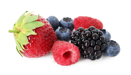Fototapeta na wymiar Different fresh juicy berries isolated on white