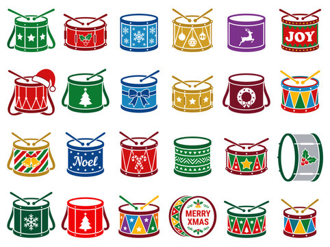 Christmas Drums Collection: Festive Decorated Drums with Festive Patterns