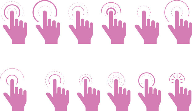 Hand cursor click icons set. Finger pointing gestures for web interface and mobile app UI.