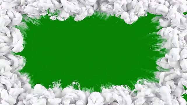 Dynamic White Smoke and Ink Frame Border Effect Animation on Green Screen Background