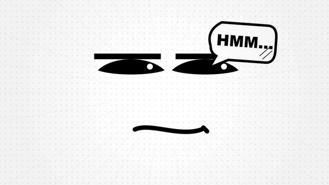 Thinking face icon with HMM speech bubble
