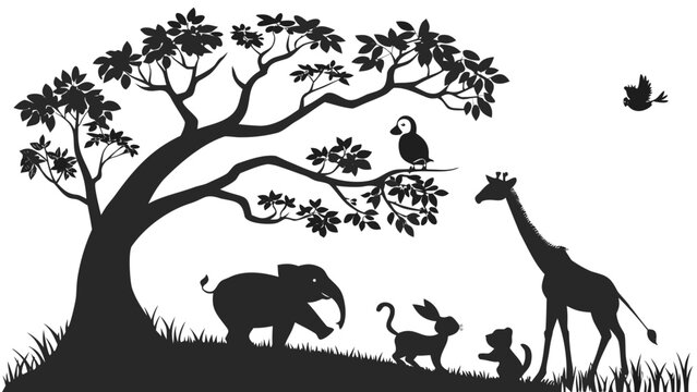 Safari animals landscape scene silhouette illustration with silhouette landscape elephant wildlife background illustration environment