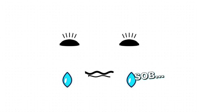 Minimalist Crying Cartoon Face with Teardrops and Sob Text
