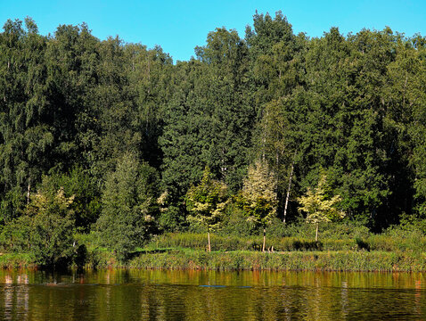Summer lake with dramatic reflections landscape