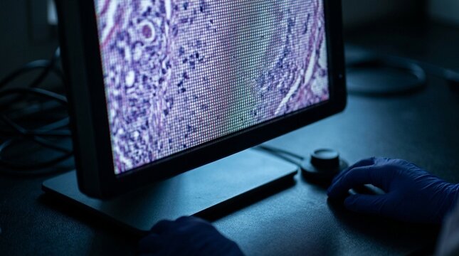 Pixel-level zoomed detail view displayed on a high-resolution diagnostic monitor - Medical Imaging & Radiology Equipment Stock Photo