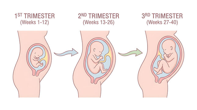 Human pregnancy trimesters fetal development stages infographic illustration with prenatal