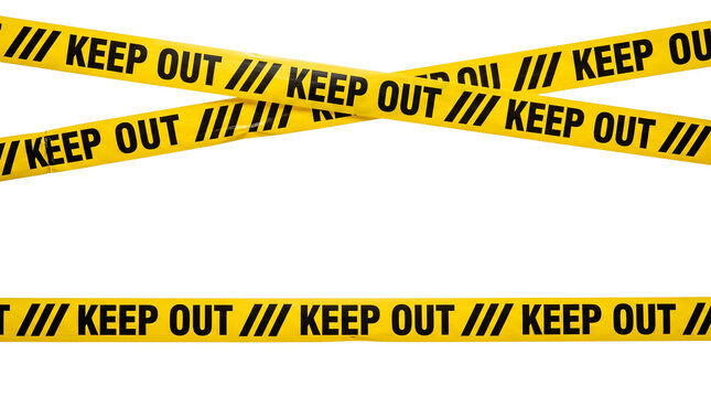 Yellow caution tape with keep out message isolated on transparent background warning sign and safety barrier.