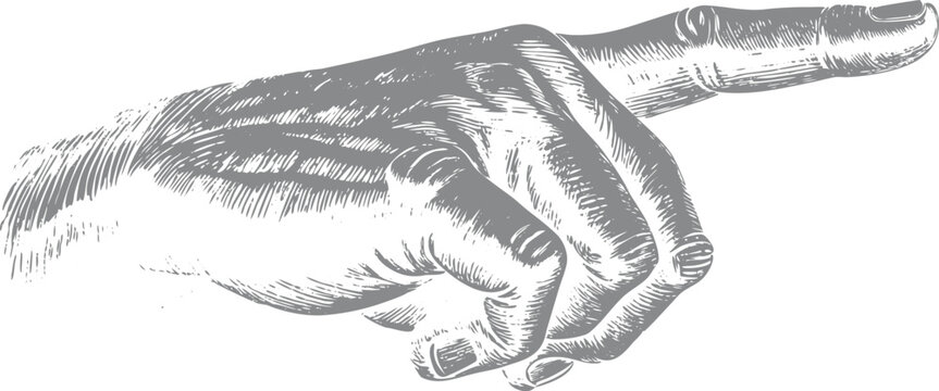 Vintage Engraved Pointing Hand Vector Illustration with Antique Woodcut Style Isolated on Transparent Background